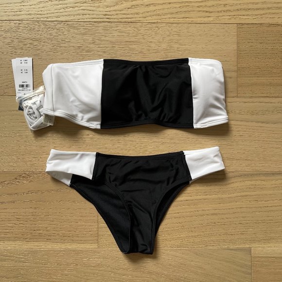 NWT Abercrombie & Fitch Colorblock Bandeau Bikini (Black/White) - Picture 1 of 5